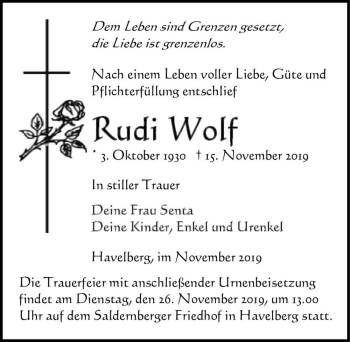 Traueranzeige von Rudi Wolf  von Magdeburger Volksstimme