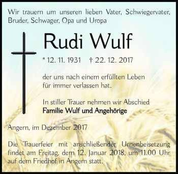 Traueranzeige von Rudi Wulf  von Magdeburger Volksstimme