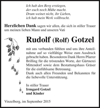 Traueranzeige von Rudolf 