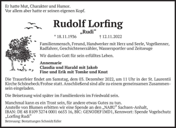Traueranzeige von Rudolf 