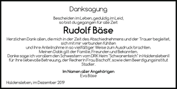 Traueranzeige von Rudolf Bäse  von Magdeburger Volksstimme