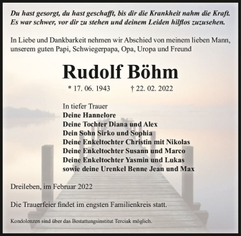 Traueranzeige von Rudolf Böhm  von Magdeburger Volksstimme