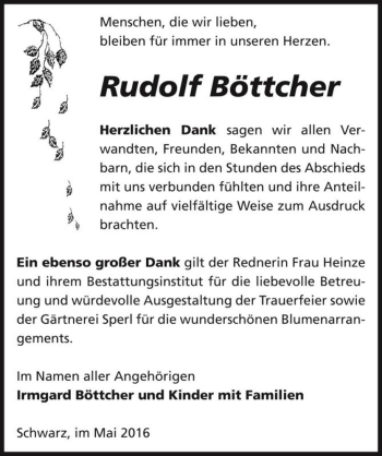 Traueranzeige von Rudolf Böttcher  von Magdeburger Volksstimme