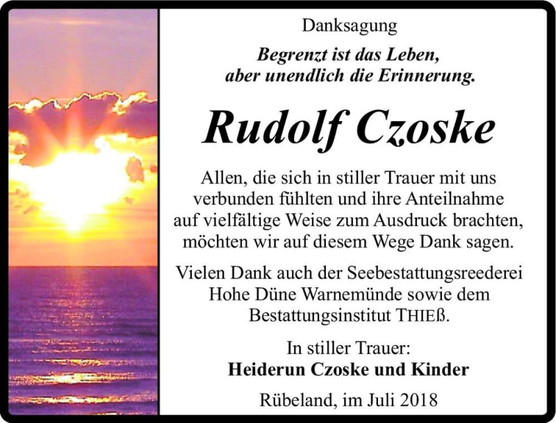  Traueranzeige für Rudolf Czoske  vom 07.07.2018 aus Magdeburger Volksstimme