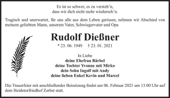 Traueranzeige von Rudolf Dießner  von Magdeburger Volksstimme