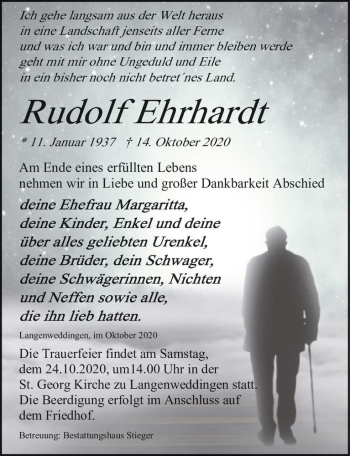 Traueranzeige von Rudolf Ehrhardt  von Magdeburger Volksstimme