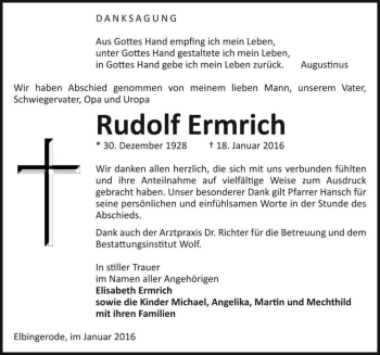 Traueranzeige von Rudolf Ermrich  von Magdeburger Volksstimme