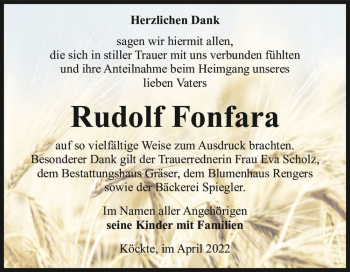 Traueranzeige von Rudolf Fonfara  von Magdeburger Volksstimme