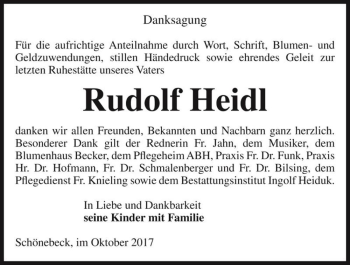Traueranzeige von Rudolf Heidl  von Magdeburger Volksstimme