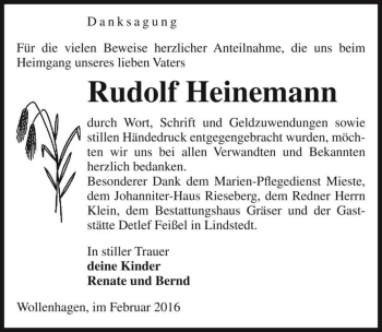 Traueranzeige von Rudolf Heinemann  von Magdeburger Volksstimme