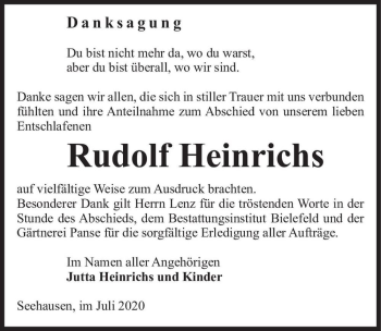 Traueranzeige von Rudolf Heinrichs  von Magdeburger Volksstimme