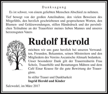 Traueranzeige von Rudolf Herold  von Magdeburger Volksstimme