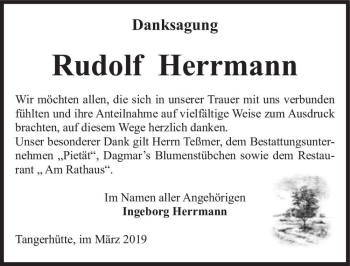 Traueranzeige von Rudolf Herrmann  von Magdeburger Volksstimme