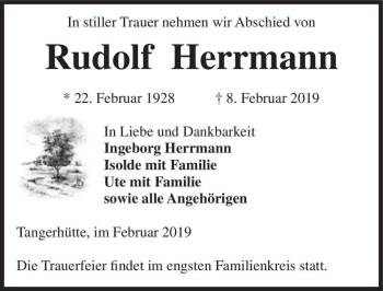 Traueranzeige von Rudolf Herrmann  von Magdeburger Volksstimme