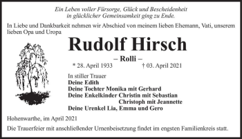 Traueranzeige von Rudolf Hirsch 