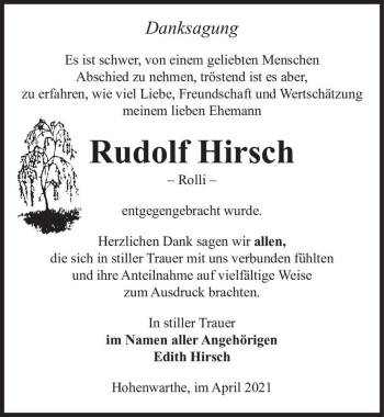 Traueranzeige von Rudolf Hirsch 
