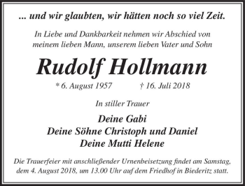 Traueranzeige von Rudolf Hollmann  von Magdeburger Volksstimme