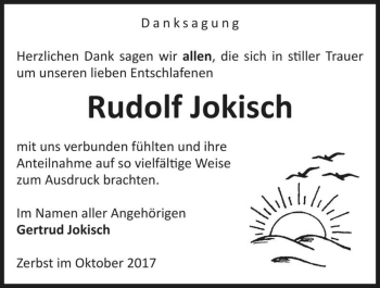Traueranzeige von Rudolf Jokisch  von Magdeburger Volksstimme
