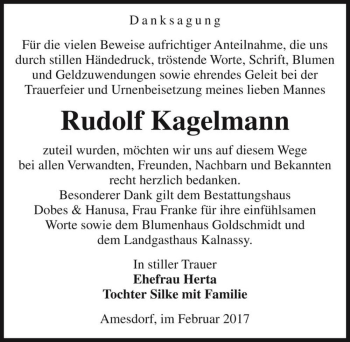 Traueranzeige von Rudolf Kagelmann  von Magdeburger Volksstimme