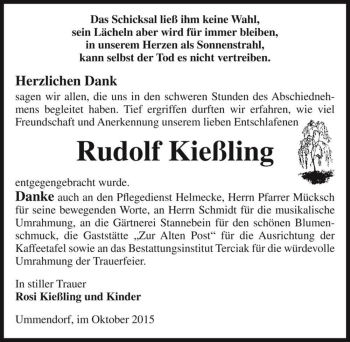 Traueranzeige von Rudolf Kießling  von Magdeburger Volksstimme