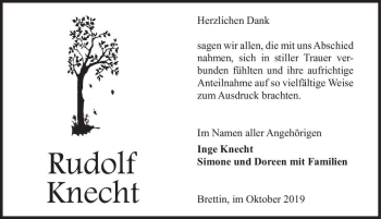 Traueranzeige von Rudolf Knecht  von Magdeburger Volksstimme