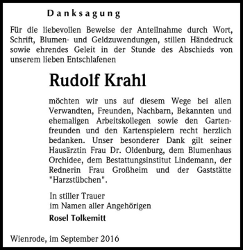 Traueranzeige von Rudolf Krahl  von Magdeburger Volksstimme