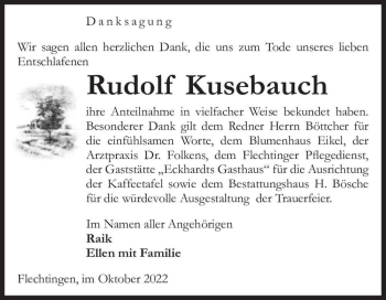 Traueranzeige von Rudolf Kusebauch  von Magdeburger Volksstimme