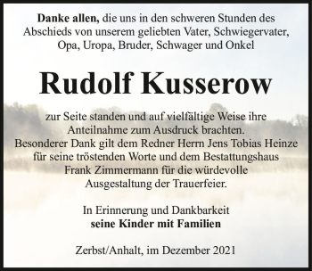 Traueranzeige von Rudolf Kusserow  von Magdeburger Volksstimme