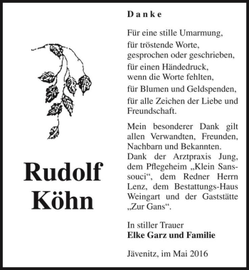 Traueranzeige von Rudolf Köhn  von Magdeburger Volksstimme