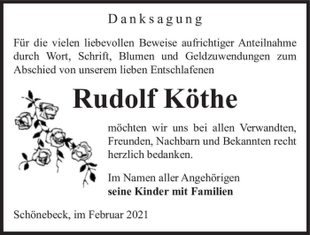Traueranzeige von Rudolf Köthe  von Magdeburger Volksstimme