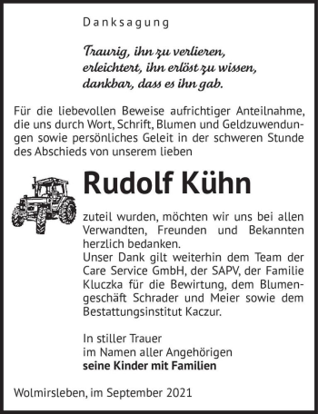 Traueranzeige von Rudolf Kühn  von Magdeburger Volksstimme
