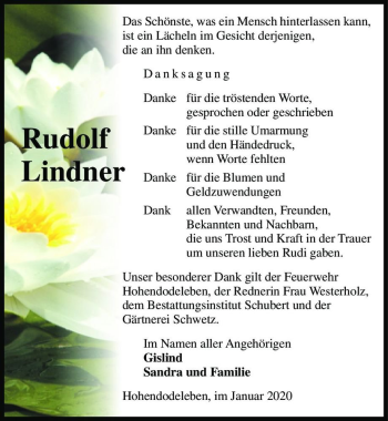 Traueranzeige von Rudolf Lindner  von Magdeburger Volksstimme