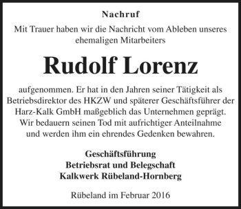 Traueranzeige von Rudolf Lorenz  von Magdeburger Volksstimme