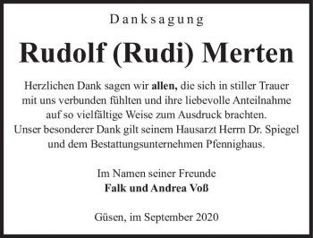 Traueranzeige von Rudolf Merten  von Magdeburger Volksstimme
