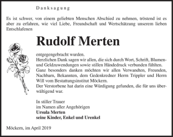 Traueranzeige von Rudolf Merten  von Magdeburger Volksstimme