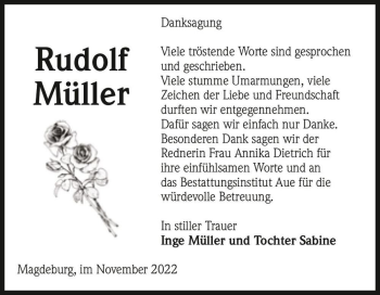Traueranzeige von Rudolf Müller  von Magdeburger Volksstimme