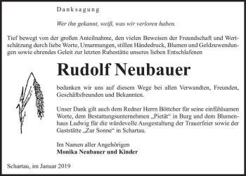 Traueranzeige von Rudolf Neubauer  von Magdeburger Volksstimme