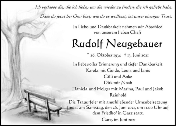 Traueranzeige von Rudolf Neugebauer  von Magdeburger Volksstimme
