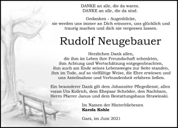 Traueranzeige von Rudolf Neugebauer  von Magdeburger Volksstimme