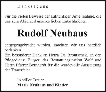 Traueranzeige von Rudolf Neuhaus  von Magdeburger Volksstimme