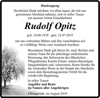 Traueranzeige von Rudolf Opitz  von Magdeburger Volksstimme