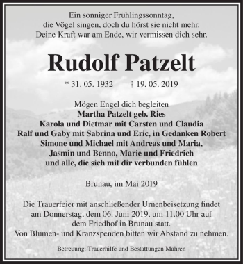 Traueranzeige von Rudolf Patzelt  von Magdeburger Volksstimme