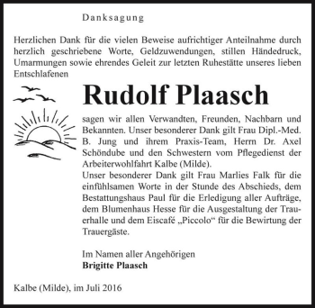 Traueranzeige von Rudolf Plaasch  von Magdeburger Volksstimme