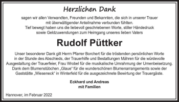 Traueranzeige von Rudolf Püttker  von Magdeburger Volksstimme