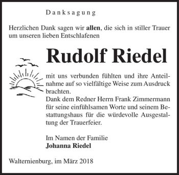 Traueranzeige von Rudolf Riedel  von Magdeburger Volksstimme