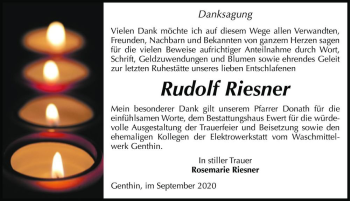 Traueranzeige von Rudolf Riesner  von Magdeburger Volksstimme