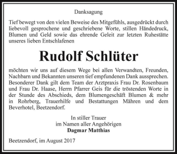 Traueranzeige von Rudolf Schlüter  von Magdeburger Volksstimme