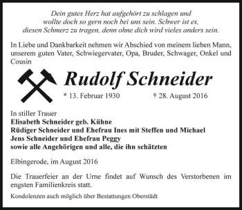 Traueranzeige von Rudolf Schneider  von Magdeburger Volksstimme