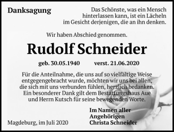 Traueranzeige von Rudolf Schneider  von Magdeburger Volksstimme