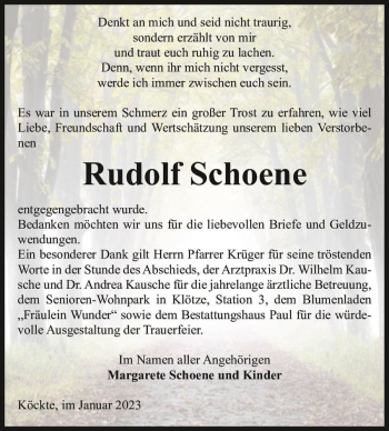 Traueranzeige von Rudolf Schoene  von Magdeburger Volksstimme